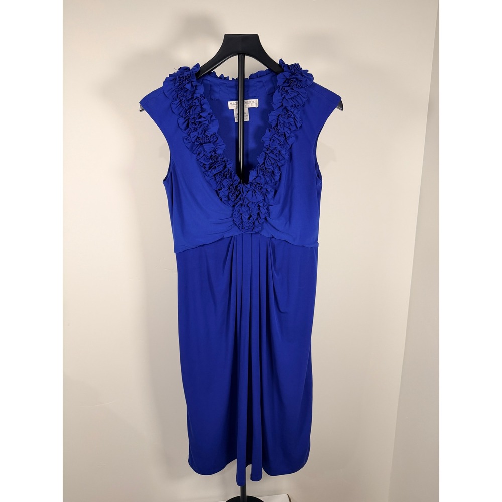 Maggy London Petites Royal Blue Ruffle V-Neck Pleated Sheath Dress Size 6P